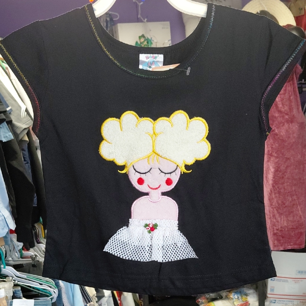 Charming Black Kids Tee with Cartoon Design